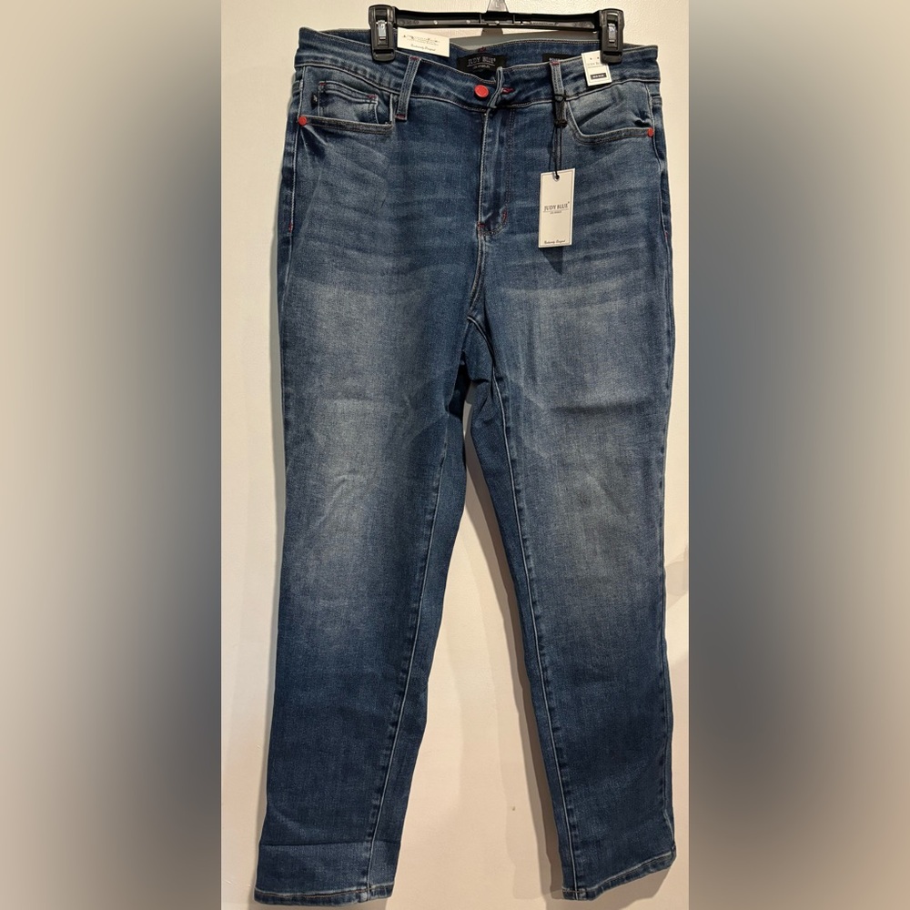 Judy Blue Plaid Cuff Straight Leg Jeans Size 16W Mid Rise Stretch Denim🛍️